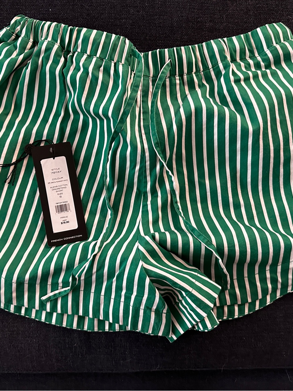 French Connection Green and White Striped High Waist Shorts